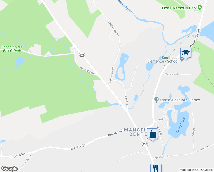 map of restaurants, bars, coffee shops, grocery stores, and more near 629 Storrs Road in Mansfield