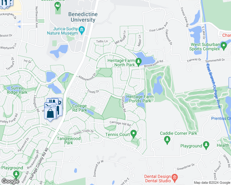 map of restaurants, bars, coffee shops, grocery stores, and more near 6198 Hinterlong Court in Lisle