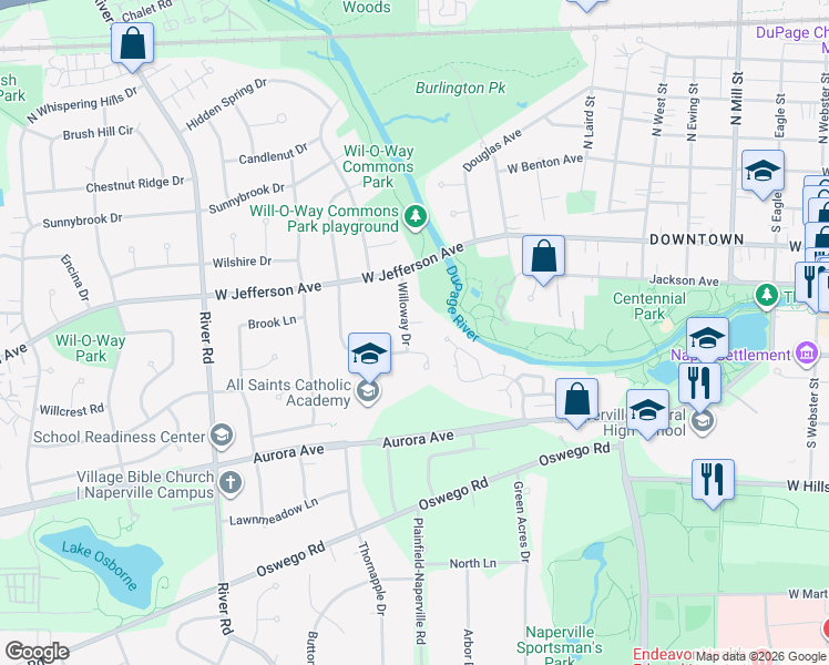 map of restaurants, bars, coffee shops, grocery stores, and more near 1070 Carriage Court in Naperville