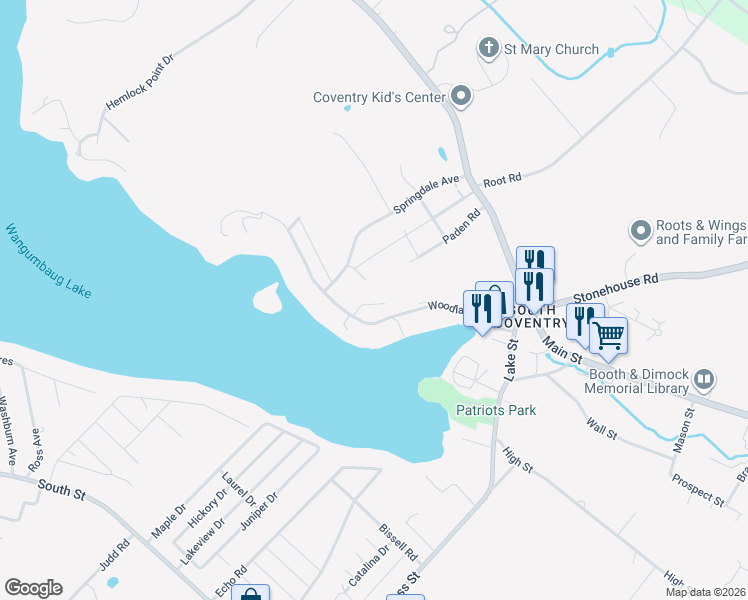 map of restaurants, bars, coffee shops, grocery stores, and more near 102 Spring Road in Coventry
