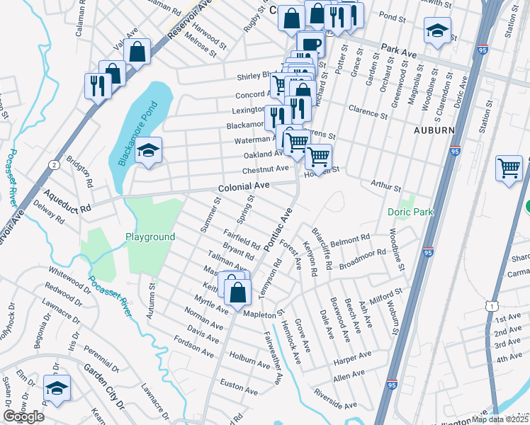 map of restaurants, bars, coffee shops, grocery stores, and more near 23 Hawthorne Ave in Cranston