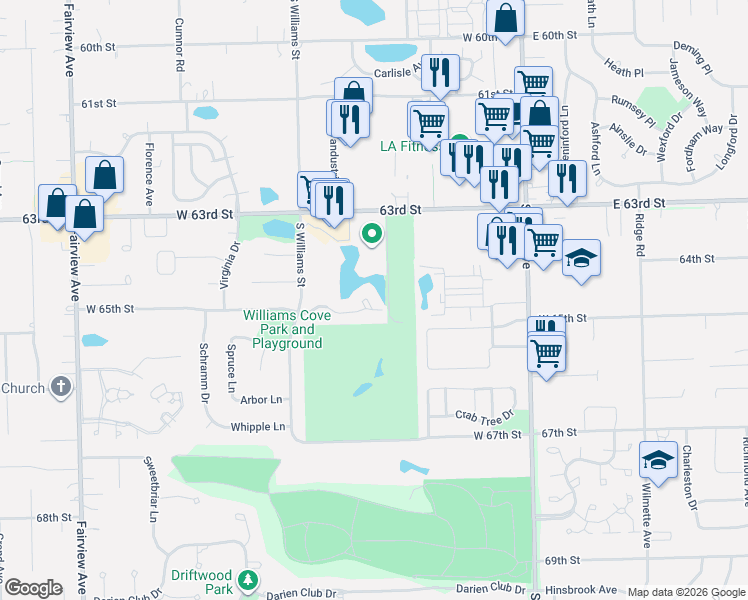 map of restaurants, bars, coffee shops, grocery stores, and more near 204 Memory Lane in Westmont