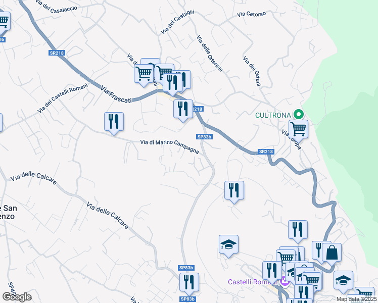 map of restaurants, bars, coffee shops, grocery stores, and more near 5 Via di Marino Campagna in Rocca di Papa