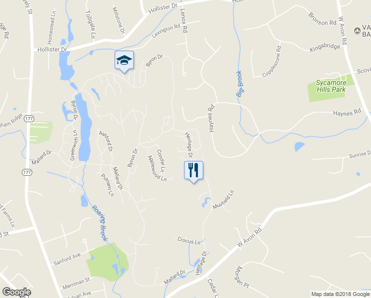 map of restaurants, bars, coffee shops, grocery stores, and more near 17 Walnut Lane in Avon