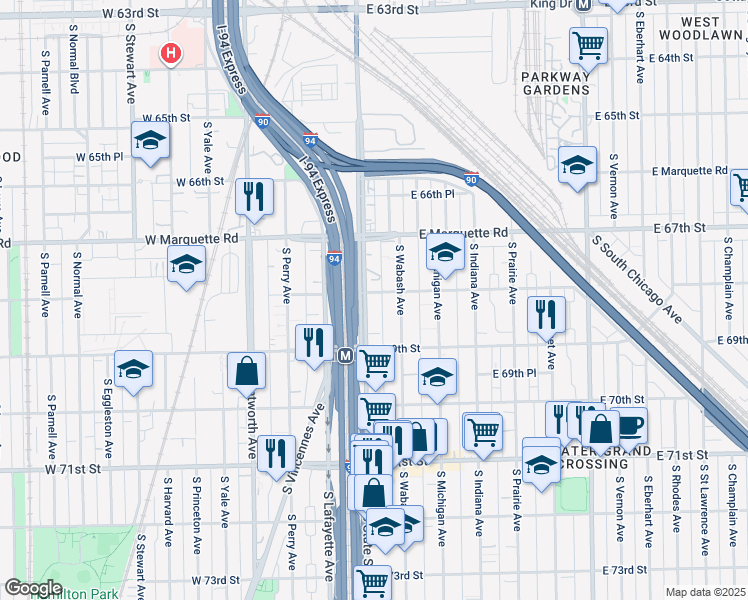 map of restaurants, bars, coffee shops, grocery stores, and more near in Chicago