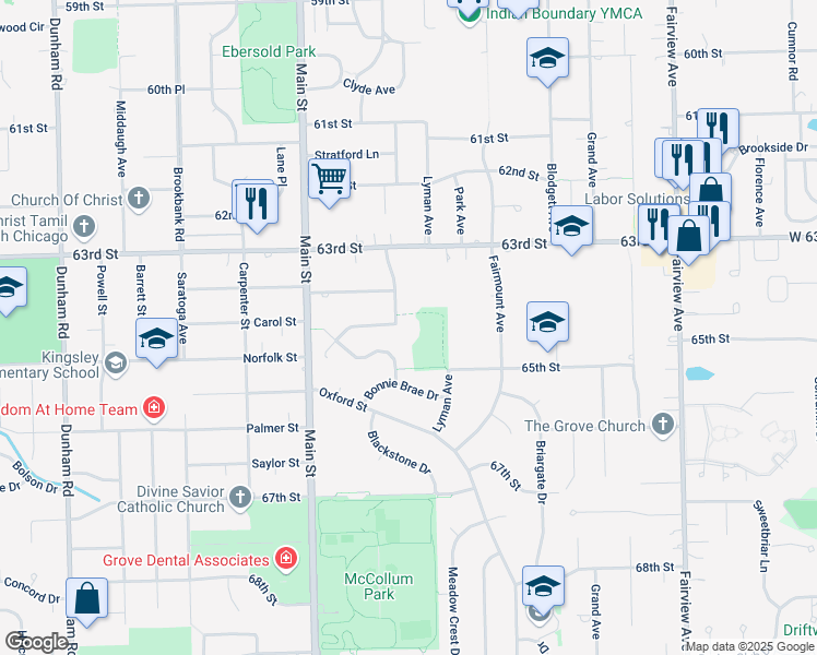 map of restaurants, bars, coffee shops, grocery stores, and more near 913 Weatherbee Avenue in Downers Grove