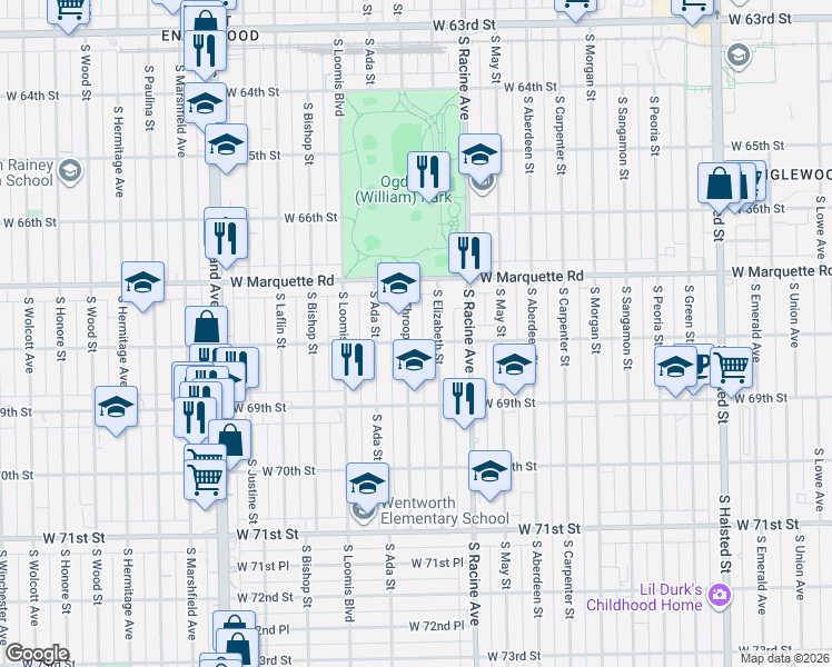 map of restaurants, bars, coffee shops, grocery stores, and more near in Chicago