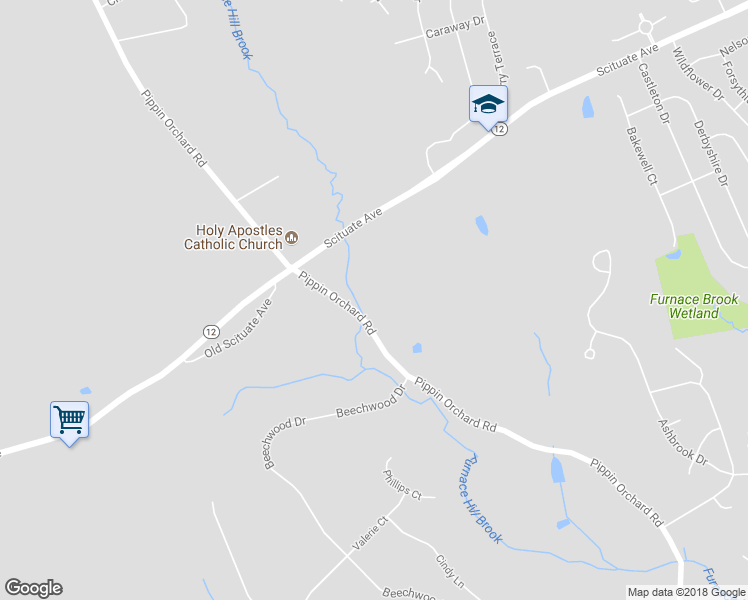 map of restaurants, bars, coffee shops, grocery stores, and more near 950 Pippin Orchard Road in Cranston