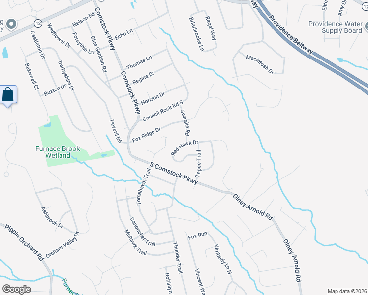 map of restaurants, bars, coffee shops, grocery stores, and more near 99 Tepee Trail in Cranston