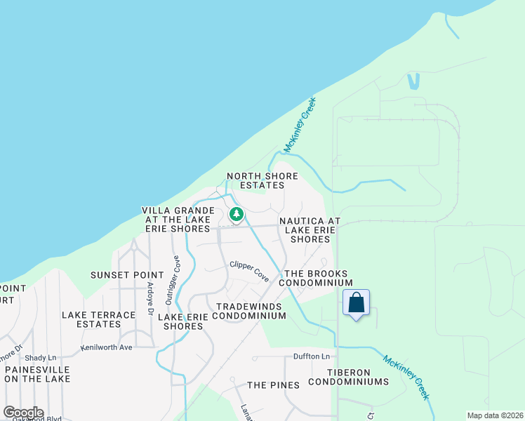 map of restaurants, bars, coffee shops, grocery stores, and more near 1624 North Shore Drive in Painesville