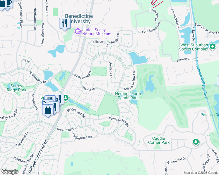 map of restaurants, bars, coffee shops, grocery stores, and more near 6198 Hinterlong Court in Lisle