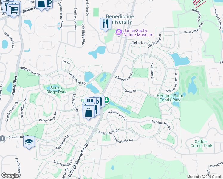 map of restaurants, bars, coffee shops, grocery stores, and more near 6411 Parksleg Court in Lisle