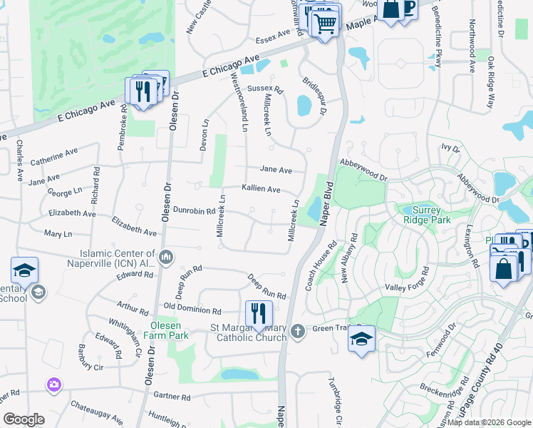 map of restaurants, bars, coffee shops, grocery stores, and more near 212 Camden Court in Naperville