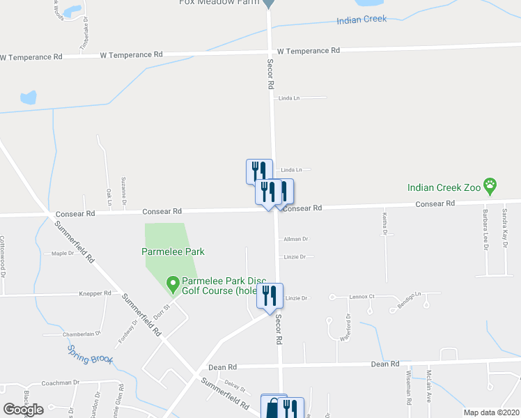 map of restaurants, bars, coffee shops, grocery stores, and more near 3406 Consear Road in Lambertville