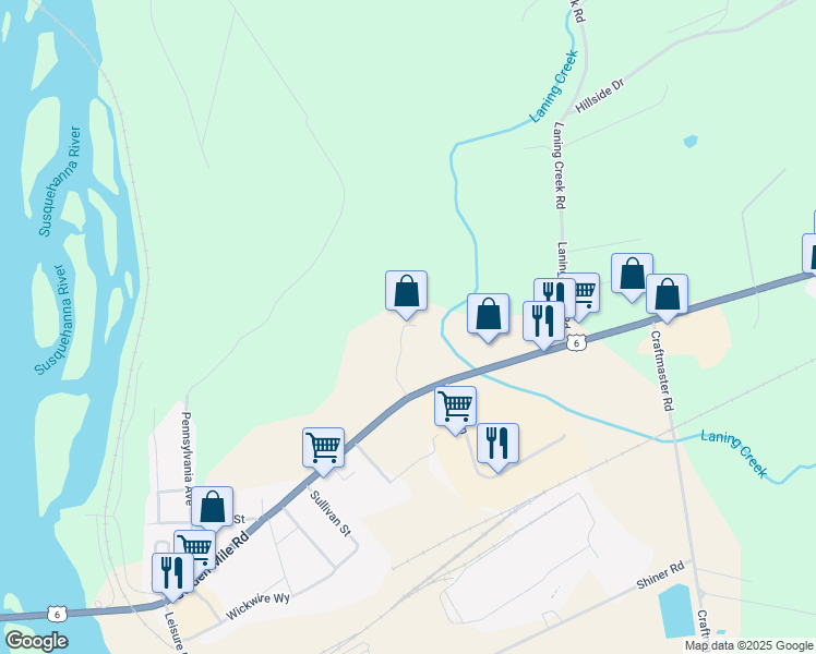 map of restaurants, bars, coffee shops, grocery stores, and more near Grand Army of the Republic Highway in Towanda