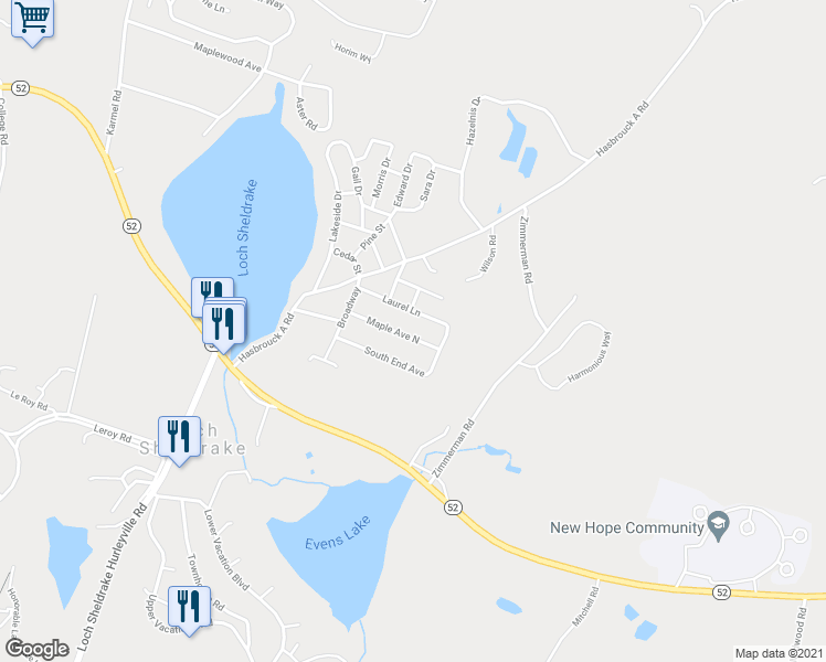 map of restaurants, bars, coffee shops, grocery stores, and more near 27 Maple Street in Loch Sheldrake