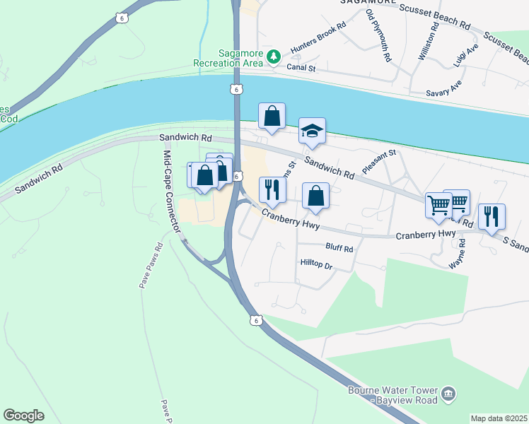 map of restaurants, bars, coffee shops, grocery stores, and more near 63 Adams Street in Plymouth