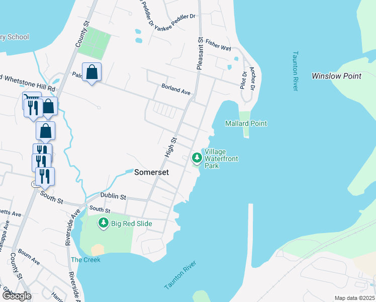 map of restaurants, bars, coffee shops, grocery stores, and more near 373 Main Street in Somerset