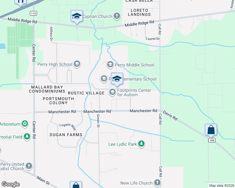 map of restaurants, bars, coffee shops, grocery stores, and more near 4261 Manchester Road in Perry