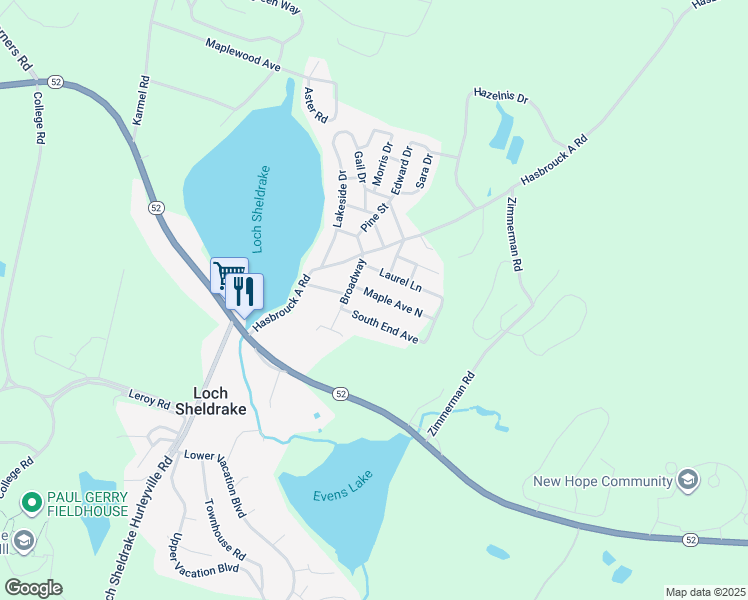 map of restaurants, bars, coffee shops, grocery stores, and more near 7 South End Ave in Loch Sheldrake