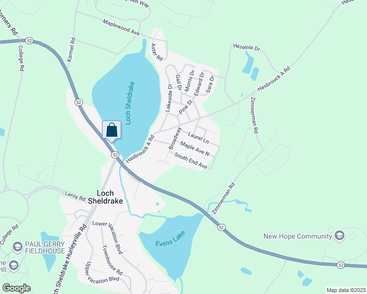 map of restaurants, bars, coffee shops, grocery stores, and more near 7 South End Avenue in Loch Sheldrake