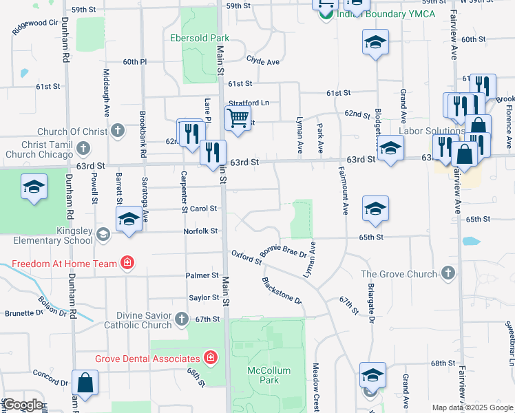 map of restaurants, bars, coffee shops, grocery stores, and more near 933 Weatherbee Avenue in Downers Grove