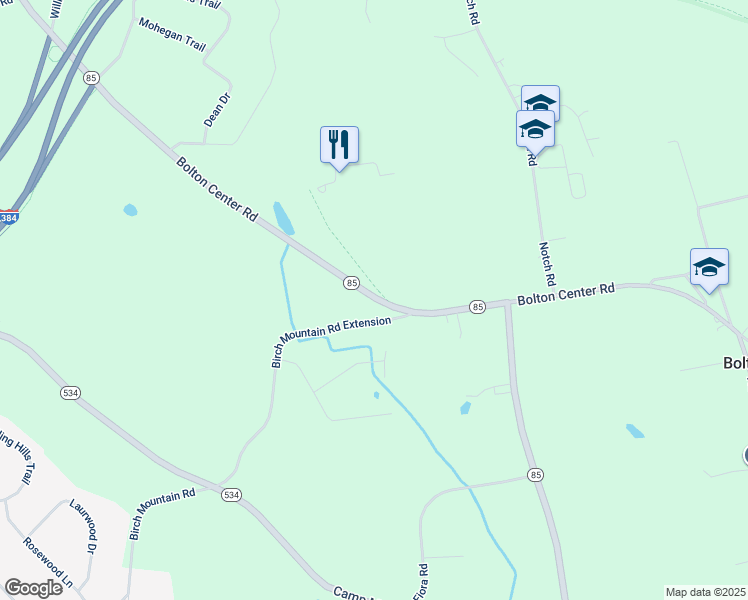 map of restaurants, bars, coffee shops, grocery stores, and more near 129 Bolton Center Road in Bolton