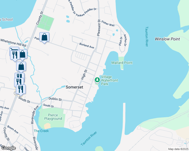 map of restaurants, bars, coffee shops, grocery stores, and more near 373 Main Street in Somerset