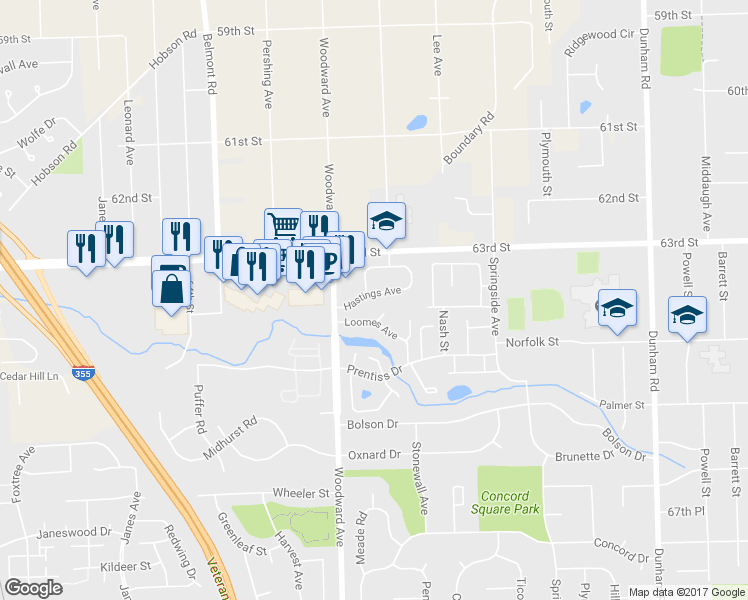 map of restaurants, bars, coffee shops, grocery stores, and more near 1917 Hastings Avenue in Downers Grove