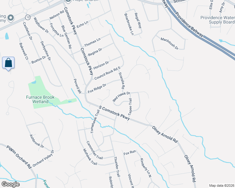 map of restaurants, bars, coffee shops, grocery stores, and more near 25 Red Hawk Drive in Cranston