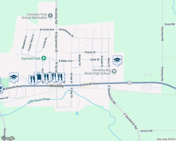 map of restaurants, bars, coffee shops, grocery stores, and more near 471 East McKinley Avenue in Hinckley