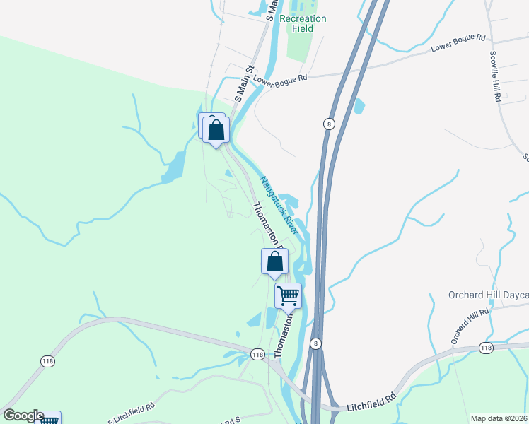 map of restaurants, bars, coffee shops, grocery stores, and more near 64 Thomaston Road in Harwinton