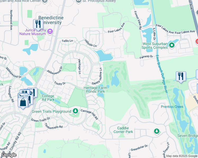 map of restaurants, bars, coffee shops, grocery stores, and more near 6237 Sleepy Hollow Lane in Lisle