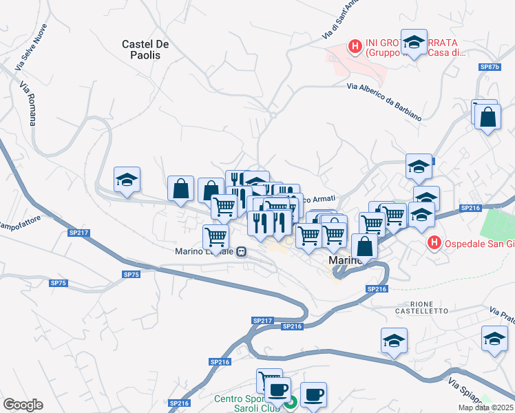 map of restaurants, bars, coffee shops, grocery stores, and more near 30 Viale G. Mazzini in Marino