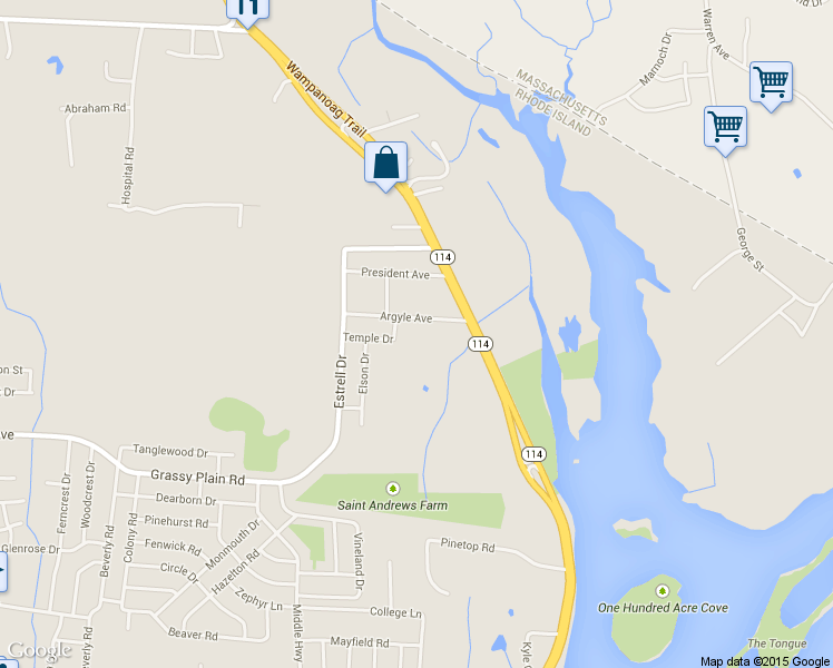 map of restaurants, bars, coffee shops, grocery stores, and more near 30 Argyle Avenue in East Providence