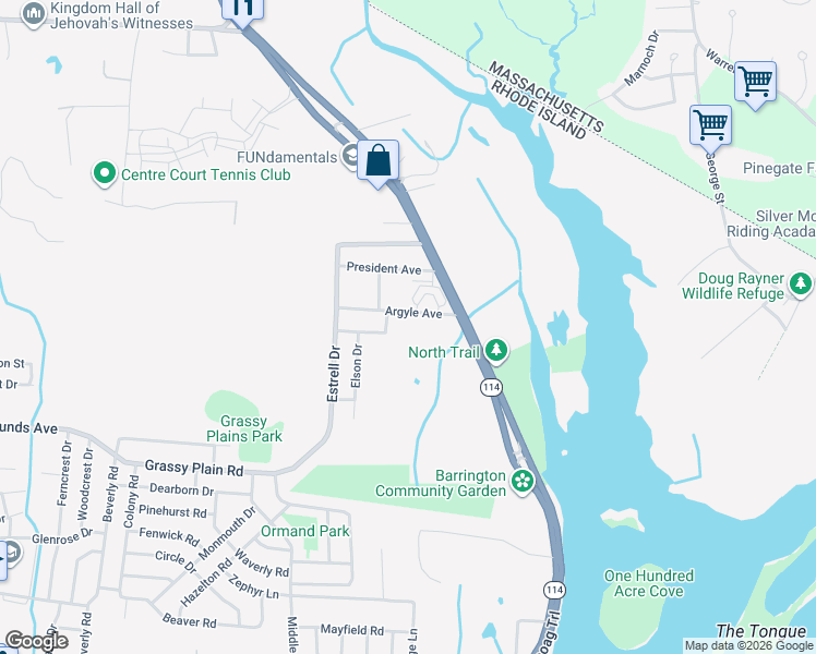 map of restaurants, bars, coffee shops, grocery stores, and more near 30 Argyle Avenue in East Providence