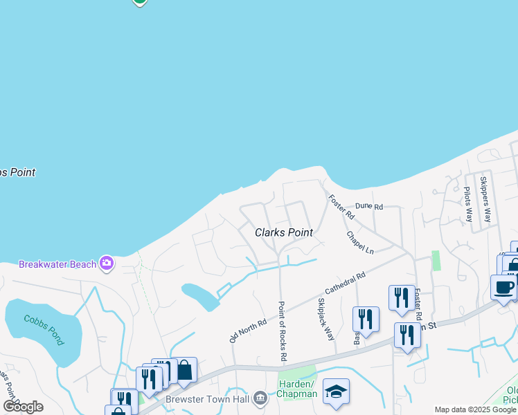map of restaurants, bars, coffee shops, grocery stores, and more near 101 Charles Street in Brewster