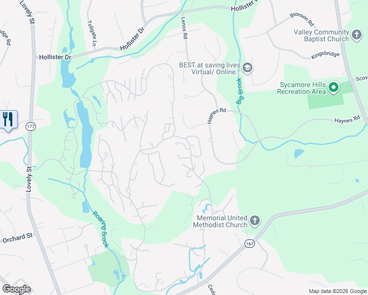 map of restaurants, bars, coffee shops, grocery stores, and more near 21 Maple Lane in Avon