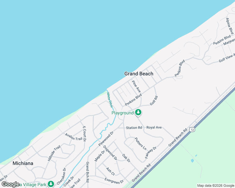 map of restaurants, bars, coffee shops, grocery stores, and more near 46013 Lake View Avenue in Grand Beach