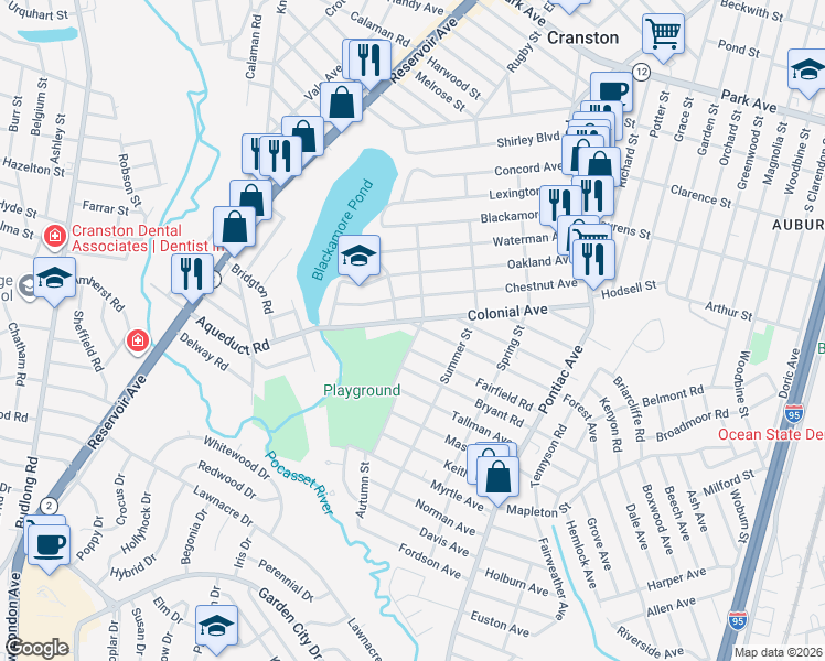 map of restaurants, bars, coffee shops, grocery stores, and more near 140 Chestnut Avenue in Cranston