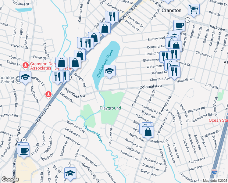 map of restaurants, bars, coffee shops, grocery stores, and more near 160 Chestnut Avenue in Cranston