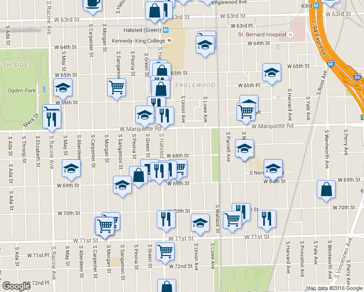 map of restaurants, bars, coffee shops, grocery stores, and more near in Chicago