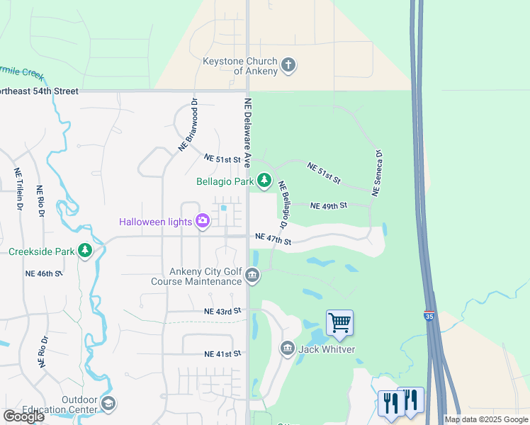 map of restaurants, bars, coffee shops, grocery stores, and more near 4811 Northeast Delaware Avenue in Ankeny