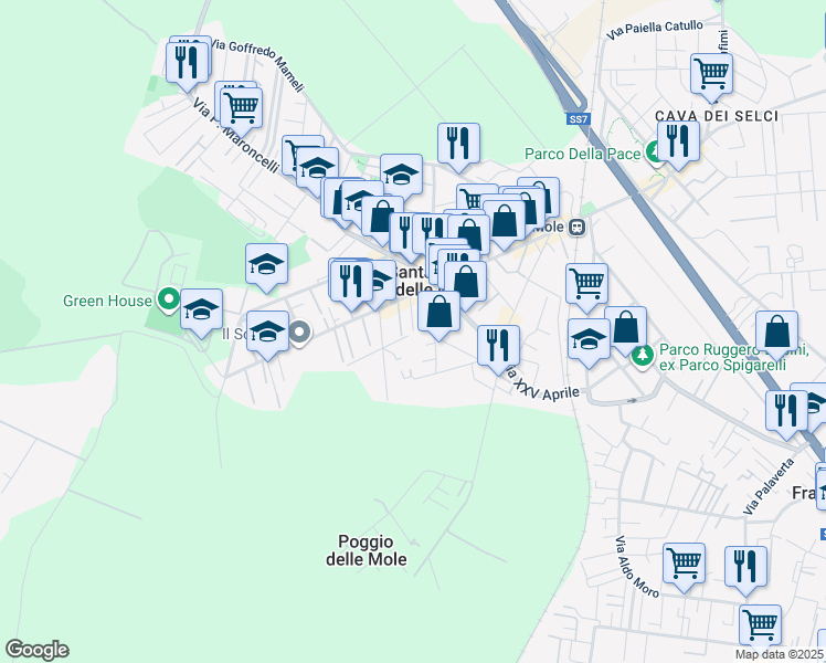 map of restaurants, bars, coffee shops, grocery stores, and more near 38 Via Pier Paolo Pasolini in Marino