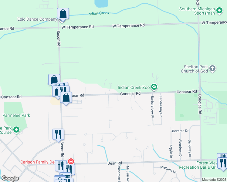 map of restaurants, bars, coffee shops, grocery stores, and more near 2960 Consear Road in Lambertville