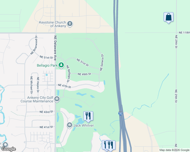 map of restaurants, bars, coffee shops, grocery stores, and more near 1412 Northeast 49th Street in Ankeny