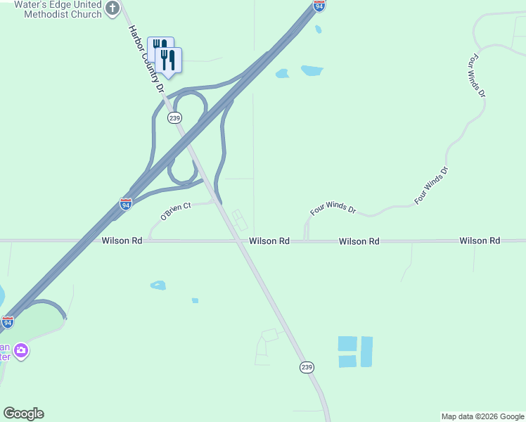 map of restaurants, bars, coffee shops, grocery stores, and more near 19201 Kinst Road in New Buffalo