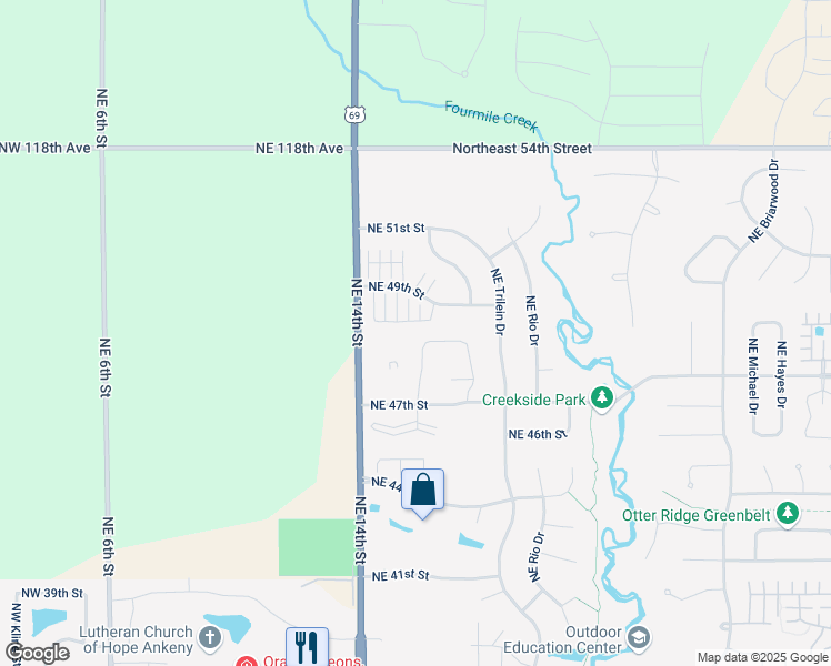 map of restaurants, bars, coffee shops, grocery stores, and more near 4812 Northeast Megan Lane in Ankeny