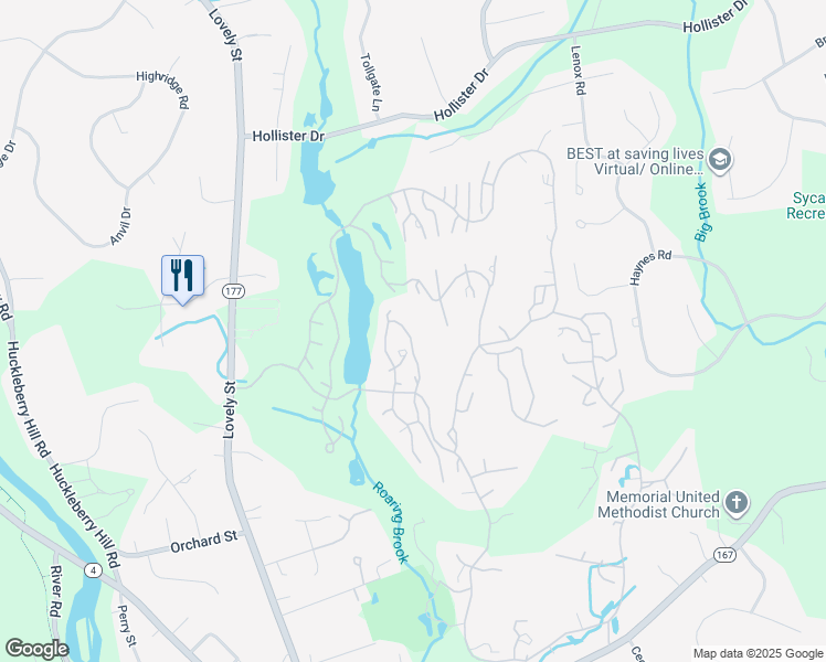 map of restaurants, bars, coffee shops, grocery stores, and more near 1 Split Rock Lane in Avon