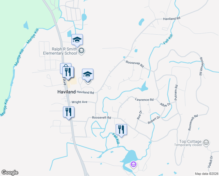 map of restaurants, bars, coffee shops, grocery stores, and more near 40 Haviland Road in Poughkeepsie
